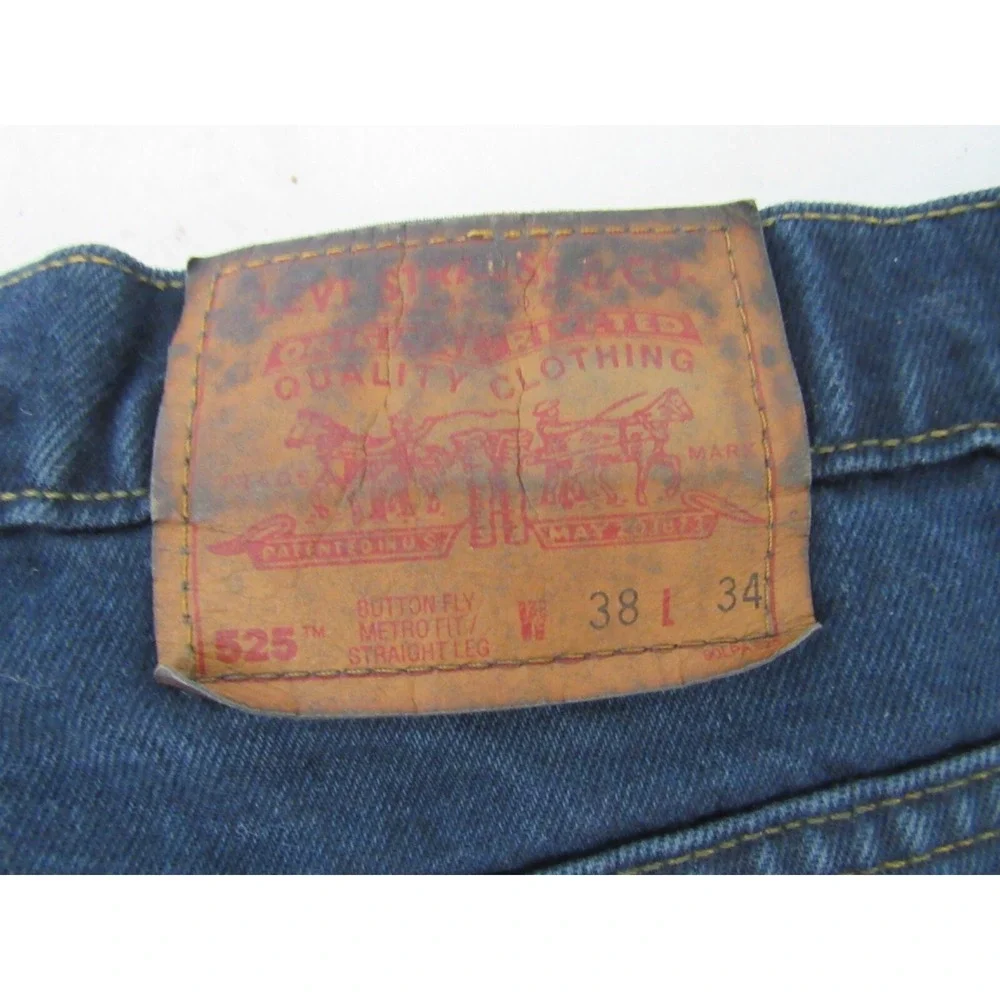 Levis 525 Jean Shorts Blue  Frayed  Cutoff  Dark Wash High Rise Button Fly Sz 38